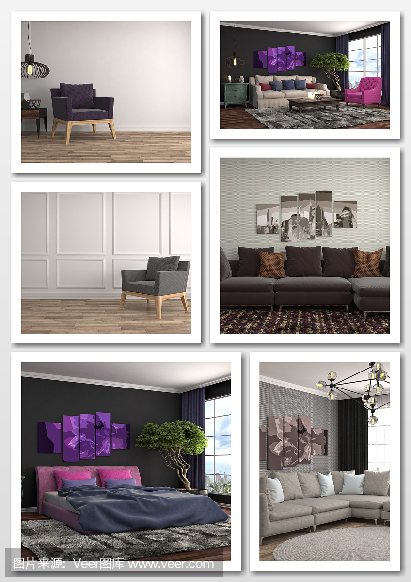 現(xiàn)代家居室內拼貼畫。三維演示