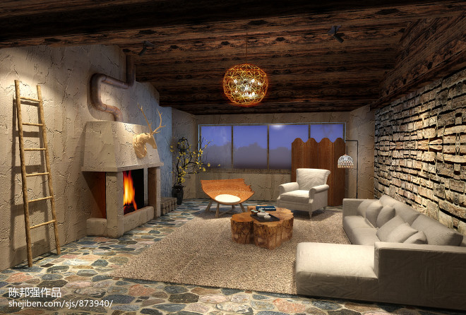 浙江麗水大山峰度假民宿-裝修設計效果圖-陳邦強設計師作品-設計本