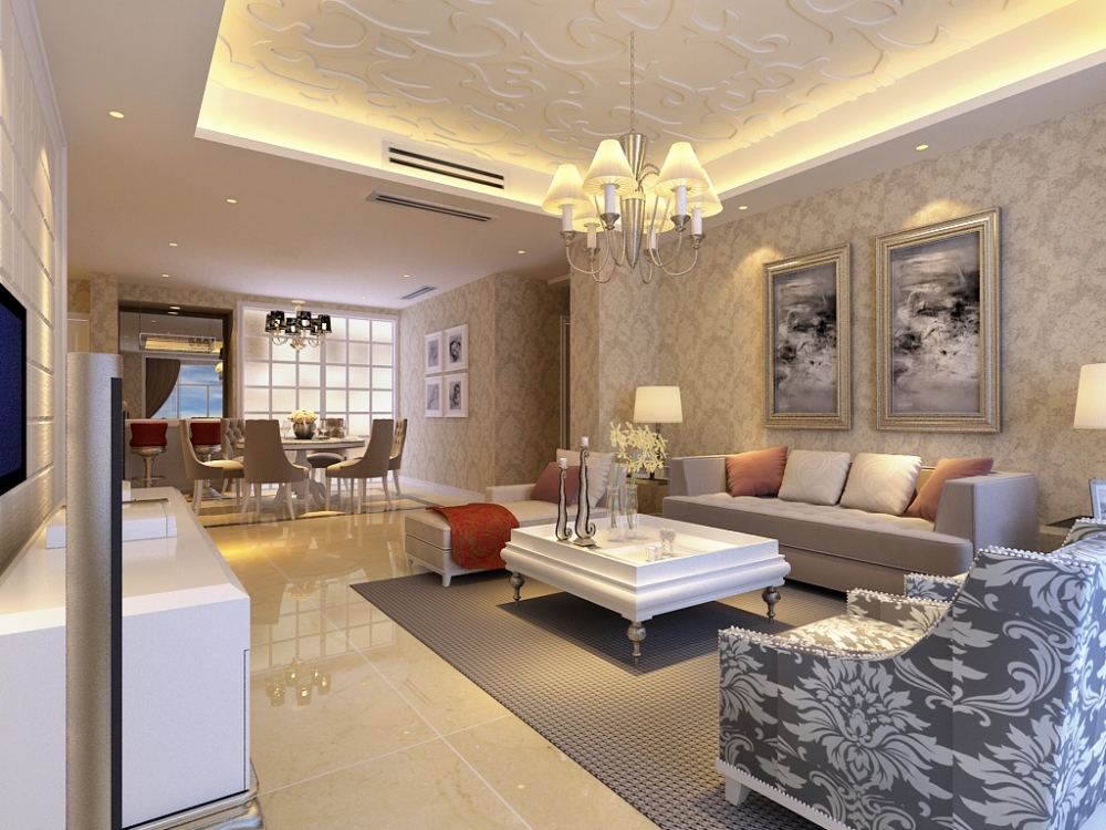 簡歐風(fēng)格三居室客廳電視柜裝修效果圖大全